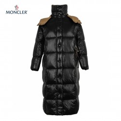 Moncler Parnaiba Quilted Hooded Long Down Jacket Black Brown Size 0-3 