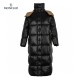 Moncler Parnaiba Quilted Hooded Long Down Jacket Black Brown Size 0-3 