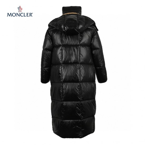 Moncler Parnaiba Quilted Hooded Long Down Jacket Black Brown Size 0-3 