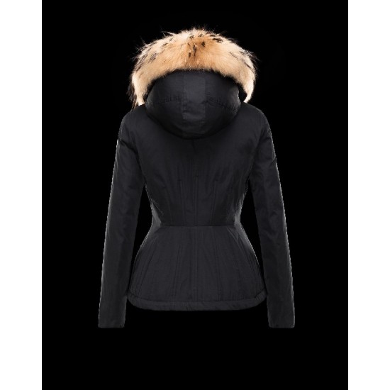 Moncler AYROLLE Detachable Fur Collar Turtleneck Black Jackets Polyester/Cotton/Racoon Womens 41456955NI