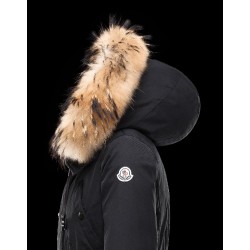 Moncler AYROLLE Detachable Fur Collar Turtleneck Black Jackets Polyester/Cotton/Racoon Womens 41456955NI