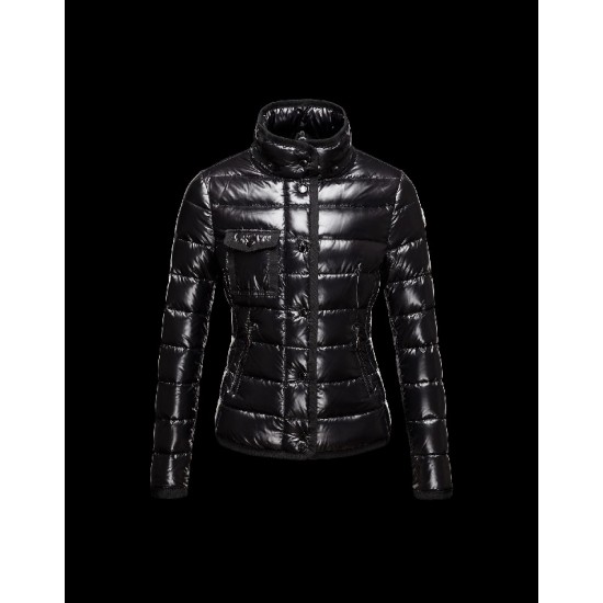 Moncler Armoise Detachable Fur Trimmed Black Jackets Lacquered Nylon Womens 41224515UM