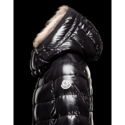 Moncler Armoise Detachable Fur Trimmed Black Jackets Lacquered Nylon Womens 41224515UM