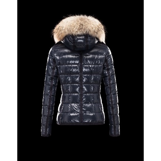 Moncler Armoise Detachable Fur Trimmed Blue Jackets Lacquered Nylon Womens 41224515ML