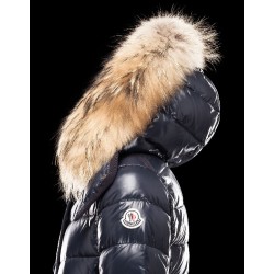 Moncler Armoise Detachable Fur Trimmed Blue Jackets Lacquered Nylon Womens 41224515ML