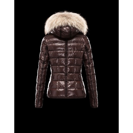 Moncler Armoise Detachable Fur Trimmed Dark brown Jackets Lacquered Nylon Womens 41224515QP