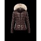 Moncler Armoise Detachable Fur Trimmed Dark brown Jackets Lacquered Nylon Womens 41224515QP