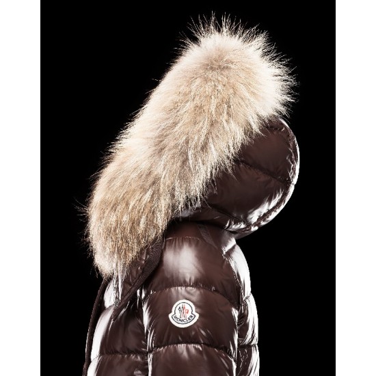 Moncler Armoise Detachable Fur Trimmed Dark brown Jackets Lacquered Nylon Womens 41224515QP