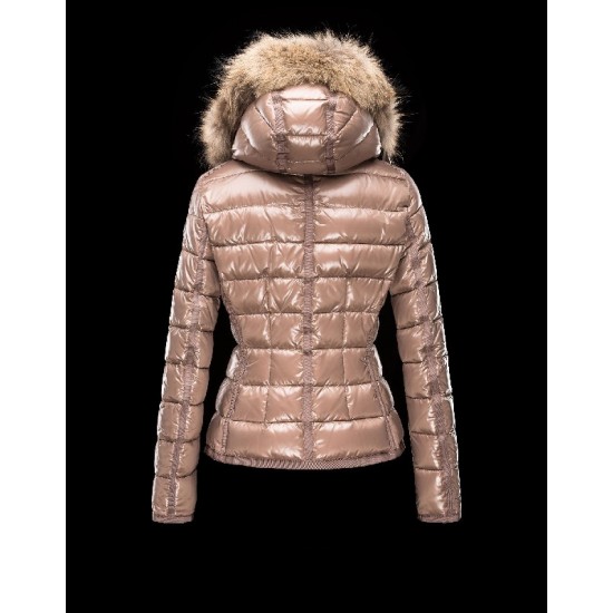 Moncler Armoise Detachable Fur Trimmed Light brown Jackets Lacquered Nylon Womens 41224515CP