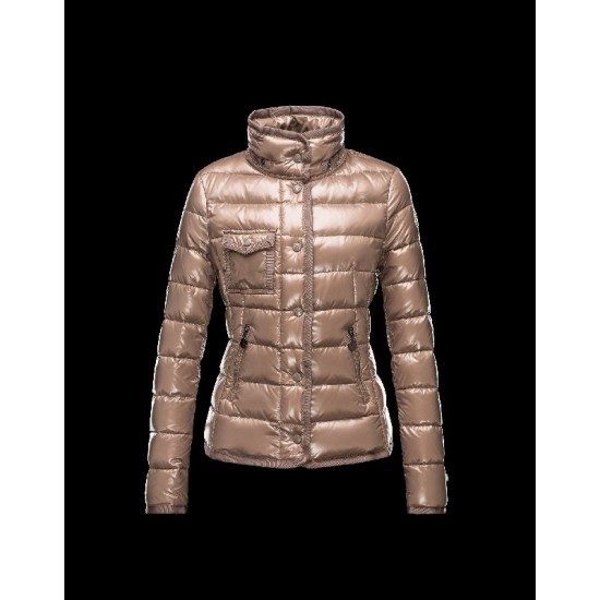 Moncler Armoise Detachable Fur Trimmed Light brown Jackets Lacquered Nylon Womens 41224515CP