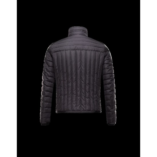 Moncler BAHR Biker Turtleneck Black Jackets Silky Nylon Lambskin Mens 41466657QL