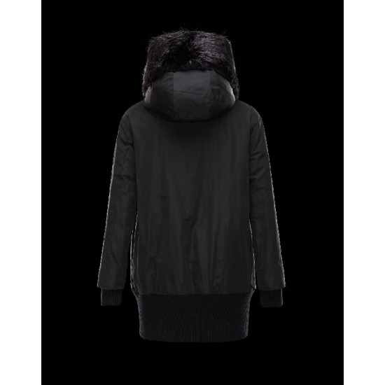 Moncler BASSIAS Detachable Turtleneck Fur Collar Black Coats Polyester/Beaver Womens 41466460TP