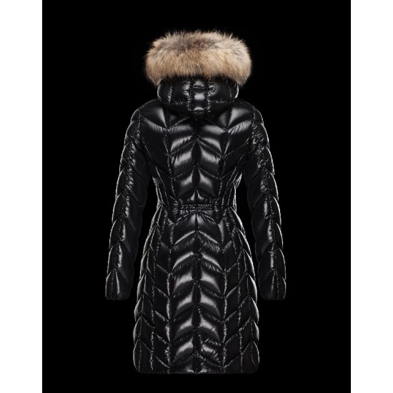 Moncler BELLOY Turtleneck Fur-Trimmed Hood Black Coats Nylon/Polyamide Womens 41461298AB