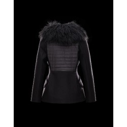 Moncler BOUVIER Classic Neckline Fur Collar Black Jackets Wool Flannel/Mongolian Fur/Feather Womens 41473300FI