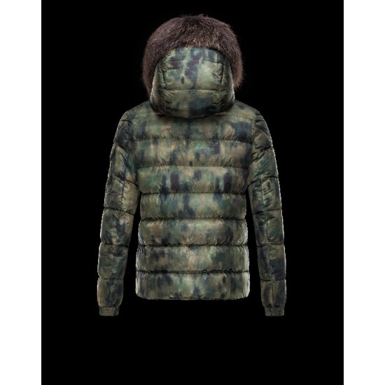 Moncler BYRON Fur-Trimmed Hood Turtleneck Military green Jackets Coyote/Feather Mens 41462301SQ