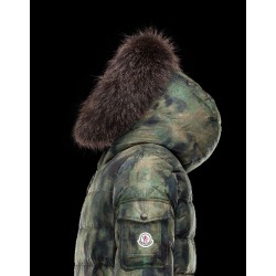 Moncler BYRON Fur-Trimmed Hood Turtleneck Military green Jackets Coyote/Feather Mens 41462301SQ