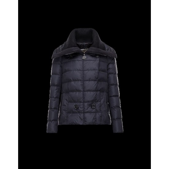 Moncler Detachable Wide Neckline Dark blue Jackets Flannel Wool/Polyamide Womens 41475664KO