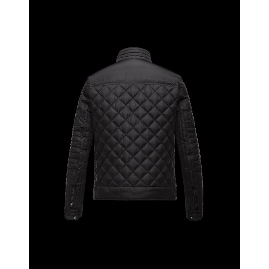 Moncler FREDDIE Biker Turtleneck Black Jackets Silky Nylon Feather Mens 41472581KC