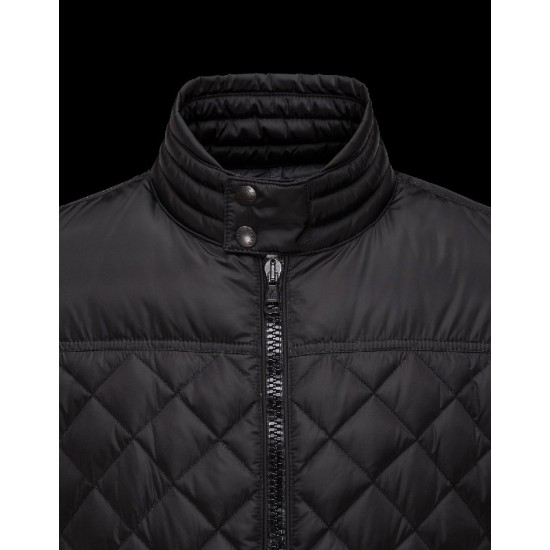 Moncler FREDDIE Biker Turtleneck Black Jackets Silky Nylon Feather Mens 41472581KC