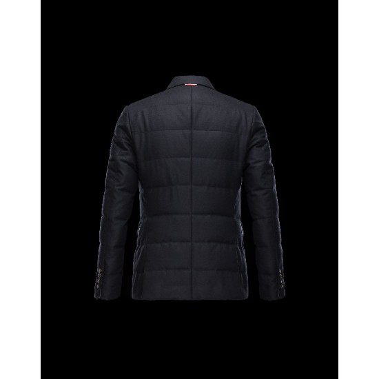 Moncler GAMME BLEU Lapel Collar Black Overcoats Wool/Cotton Mens 41459915QJ