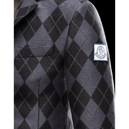 Moncler GAMME BLEU Lapel Collar Grey Overcoats Acrylic/Wool/Cotton Mens 41459921IU