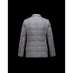 Moncler GAMME BLEU Lapel Collar Lightweight Grey Overcoats Wool/Cotton Mens 41459915LQ