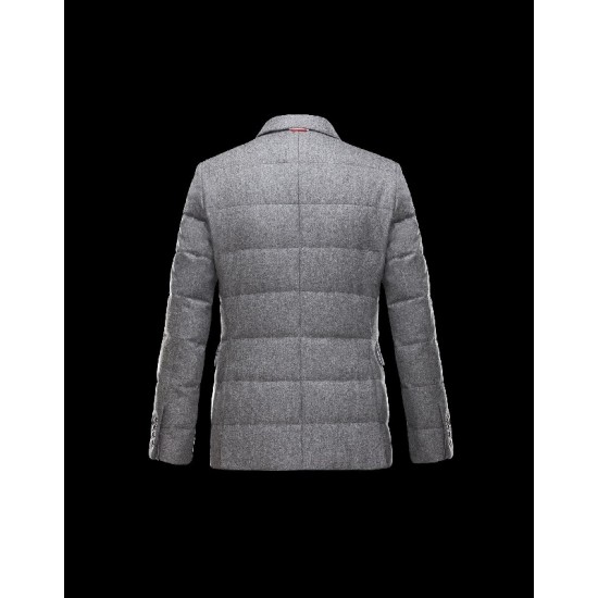 Moncler GAMME BLEU Lapel Collar Lightweight Grey Overcoats Wool/Cotton Mens 41459915LQ