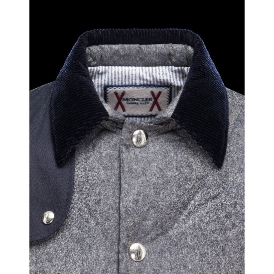 Moncler GAMME BLEU Velvet Collar Grey Coats Technical Fabric/Polyamide Mens 41472645UF