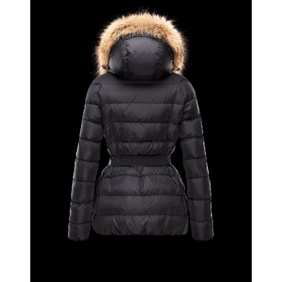 Moncler GENE Turtleneck Fur-Trimmed Hood Black Jackets Nylon/Polyamide/Racoon Womens 41456957UM