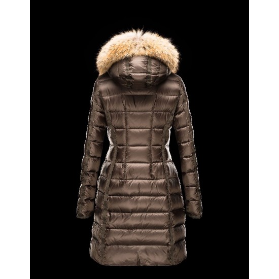 Moncler HERMIFUR Ultralight Detachable Turtleneck Dark green Coats Nylon/Racoon Womens 41456718FK