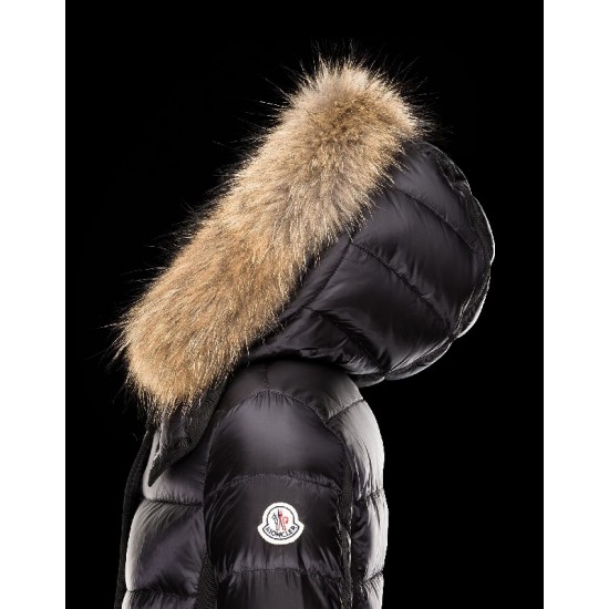 Moncler HERMIFUR Ultralight Turtleneck Black Coats Nylon/Racoon Womens 41456718AR