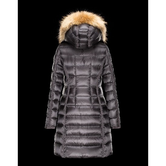 Moncler HERMIFUR Ultralight Turtleneck Steel grey Coats Nylon/Racoon Womens 41456718CD