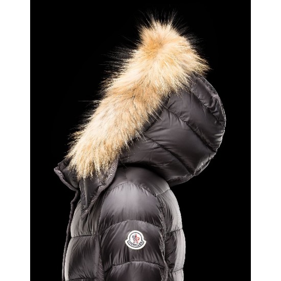 Moncler HERMIFUR Ultralight Turtleneck Steel grey Coats Nylon/Racoon Womens 41456718CD