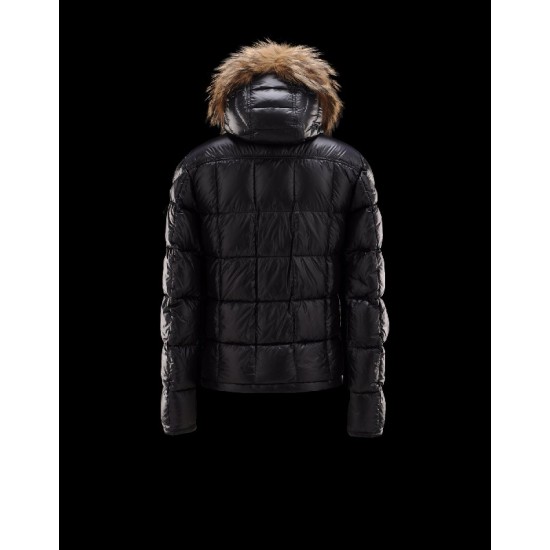 Moncler Hubert Ultralight Fur Trimmed Black Jackets Wool/Polyamide Mens 41236416HV