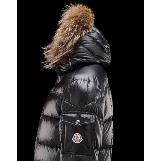 Moncler Hubert Ultralight Fur Trimmed Black Jackets Wool/Polyamide Mens 41236416HV