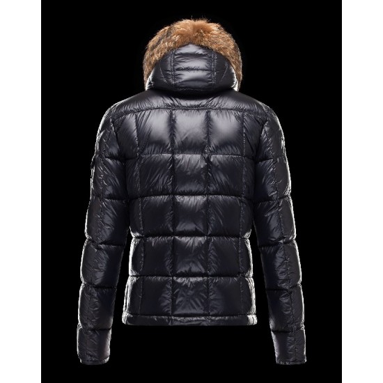 Moncler Hubert Ultralight Fur Trimmed Blue Jackets Wool/Polyamide Mens 41236416HL