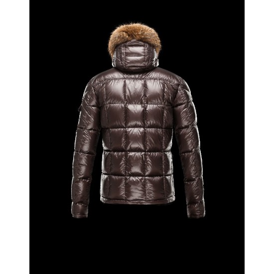 Moncler Hubert Ultralight Fur Trimmed Dark brown Jackets Wool/Polyamide Mens 41236416OM