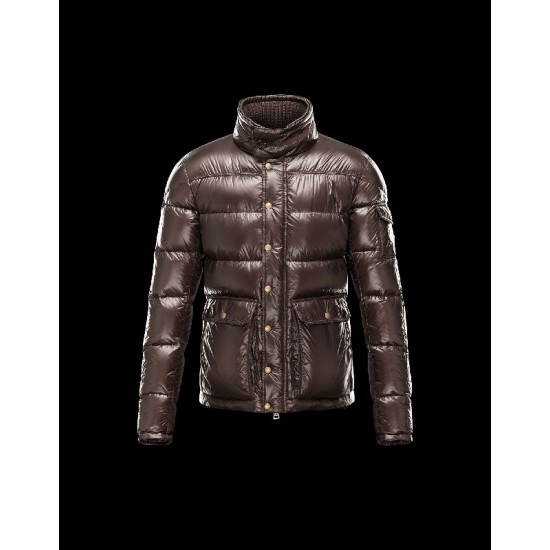 Moncler Hubert Ultralight Fur Trimmed Dark brown Jackets Wool/Polyamide Mens 41236416OM