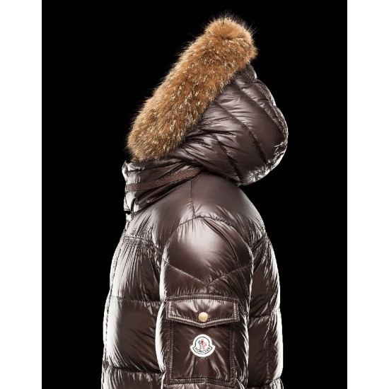 Moncler Hubert Ultralight Fur Trimmed Dark brown Jackets Wool/Polyamide Mens 41236416OM