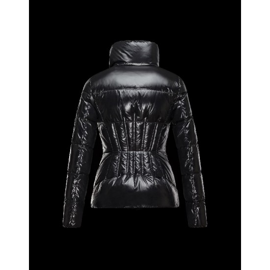 Moncler ILAY Turtleneck Drawstring Closure Black Jackets Lacquered Nylon Womens 41456710CL