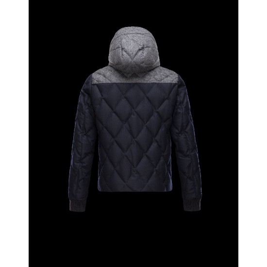 Moncler LABASTIDE Detachable Hood Turtleneck Dark blue Jackets Wool Flannel Mens 41459673GK