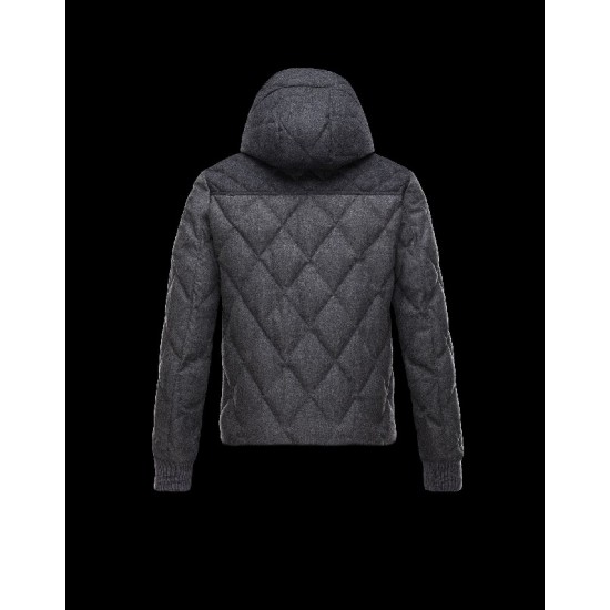 Moncler LABASTIDE Detachable Hood Turtleneck Grey Jackets Wool Flannel Mens 41459673PQ