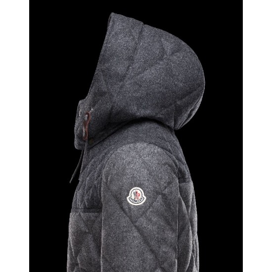 Moncler LABASTIDE Detachable Hood Turtleneck Grey Jackets Wool Flannel Mens 41459673PQ