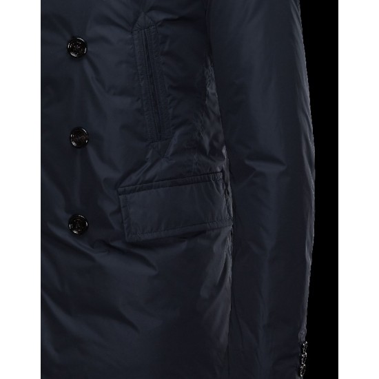 Moncler LARRY Double-Breasted Lapel Collar Dark blue Overcoats Polyester/Polyamide Mens 41459675VQ