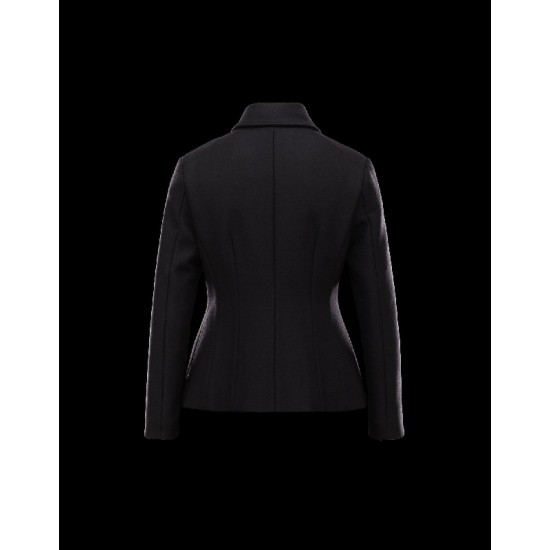 Moncler LAUN Classic Neckline Black Overcoats Virgin Wool/Polyamide Womens 41466436VU