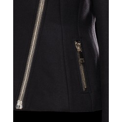 Moncler LAUN Classic Neckline Black Overcoats Virgin Wool/Polyamide Womens 41466436VU