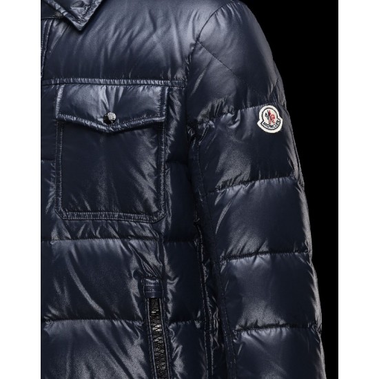 Moncler MATTHEW Classic Neckline Dark blue Jackets Nylon/Polyamide Mens 41456707PM