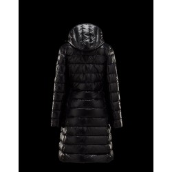 Moncler Moka Detachable Hood Black Coats Lacquered Nylon Womens 41224531KD