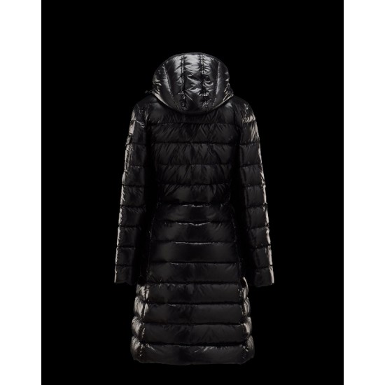 Moncler Moka Detachable Hood Black Coats Lacquered Nylon Womens 41224531KD