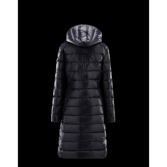 Moncler Moka Detachable Hood Blue Coats Lacquered Nylon Womens 41224531MN